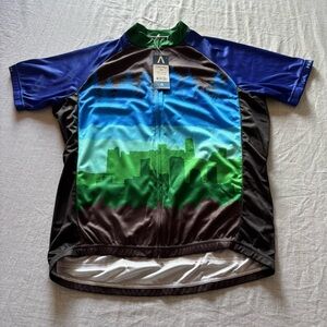 Primal Urban Edge Men Cycling Shirt Blue/ Green Short  Sleeves Full zipper Sz M